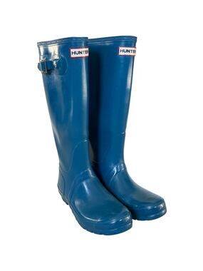 Hunter Original Tall Gloss Rain Boots Blue Women's Size 7